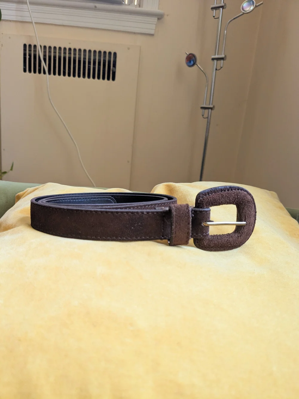 Y2K Brown Suede Belt with Covered Belt Buckle